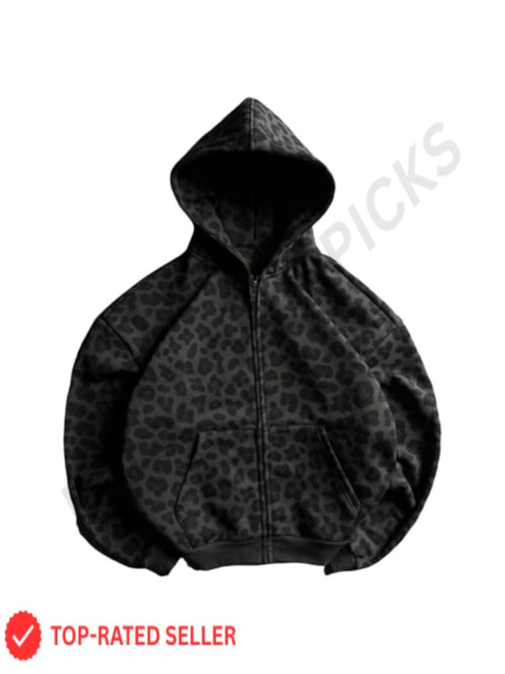 Y2K Grunge Leopard Zip Up Hoodie Oversized Streetwear Goth